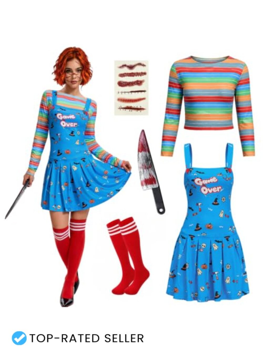 Killer Doll Halloween Costume 5-Piece Set Women Polyester Spandex Cosplay